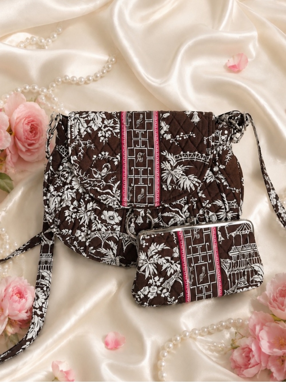 Vera Bradley “Saddle Up” Crossbody + Matching Wallet “Imperial Toile” Pattern